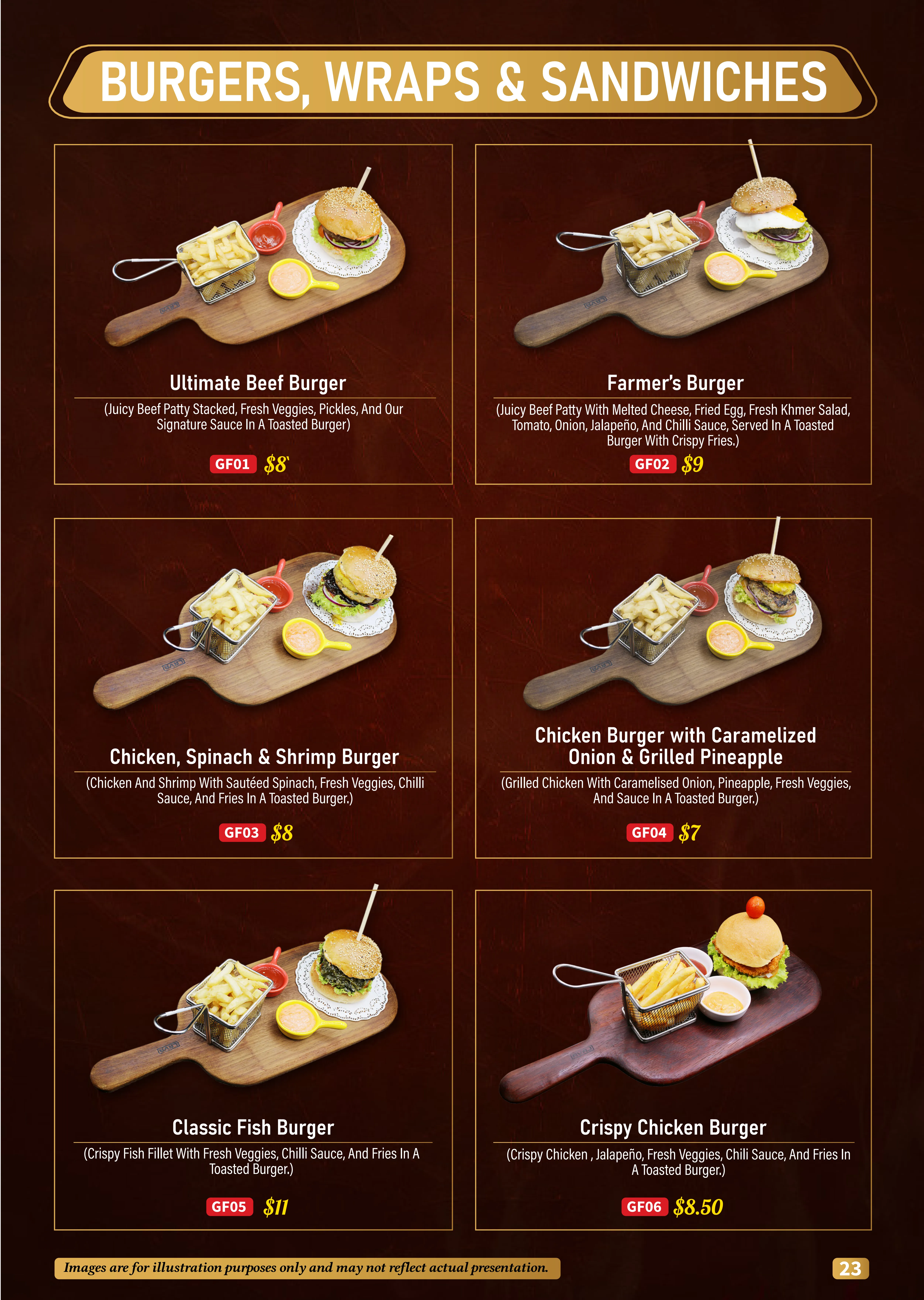 Burger Selection Menu